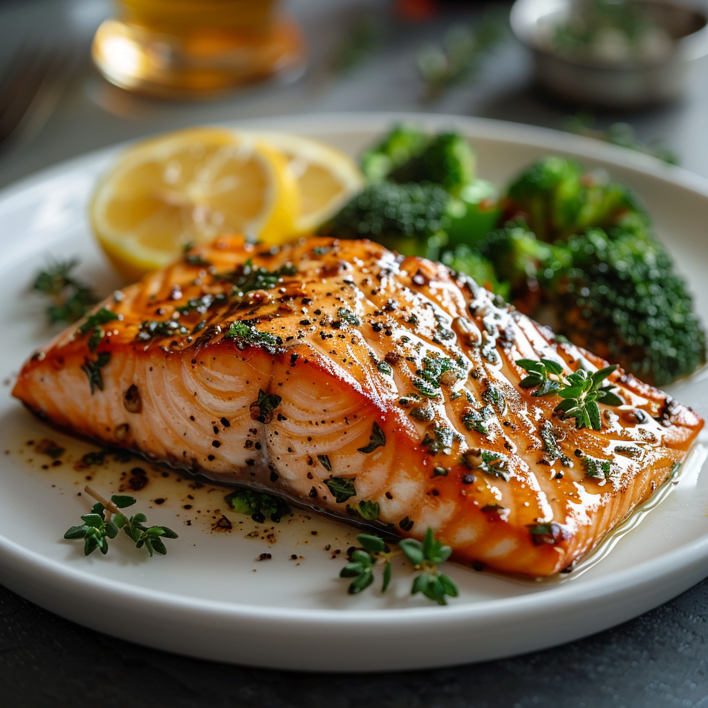 Lemon Herb Salmon with Garlic Parmesan Broccoli
